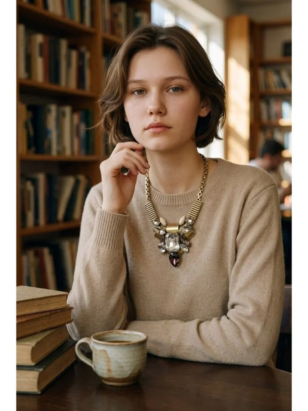 Vintage-Inspired Statement Necklace With Rhinestone Pendant & Gold-Tone Chain 16